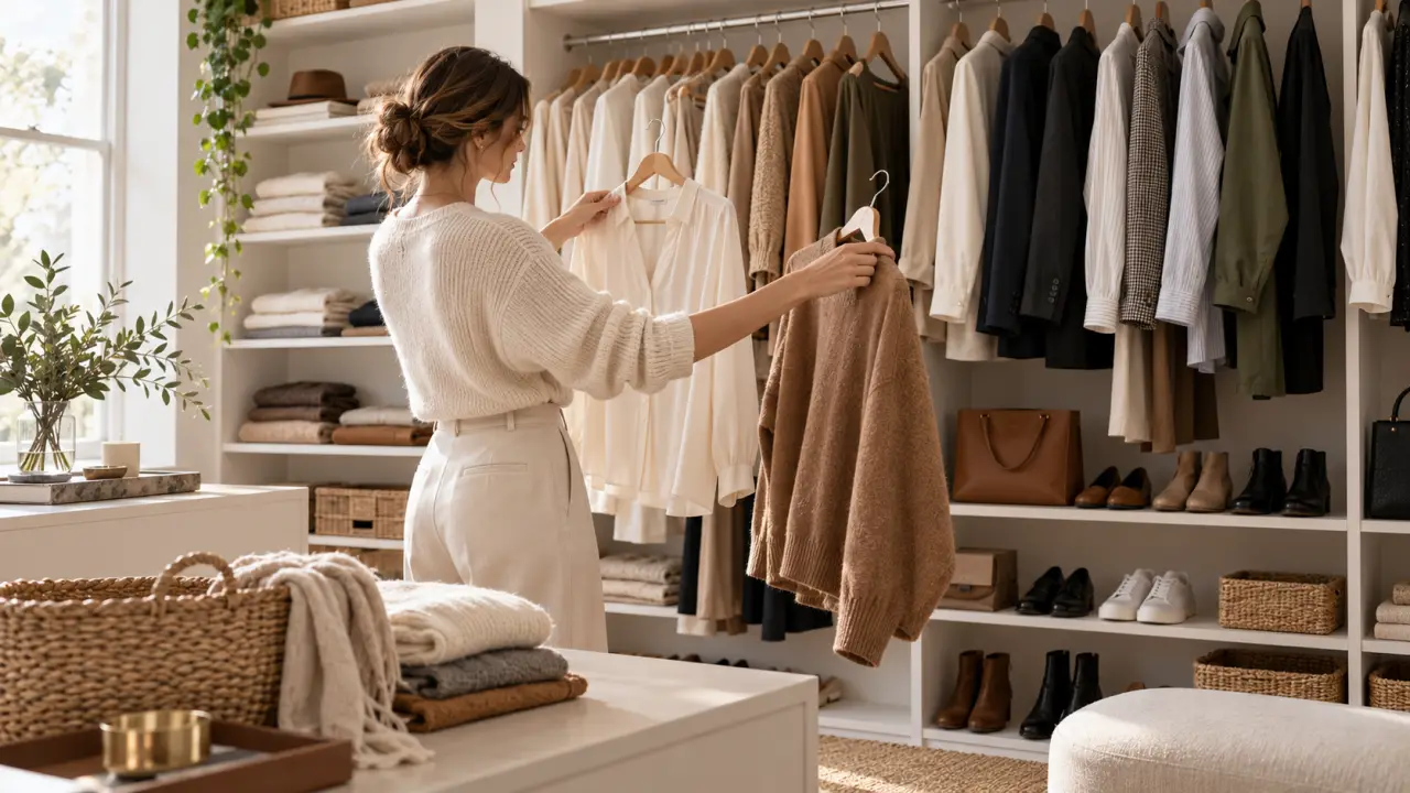Portant de vêtements soigneusement organisé dans une garde-robe lumineuse