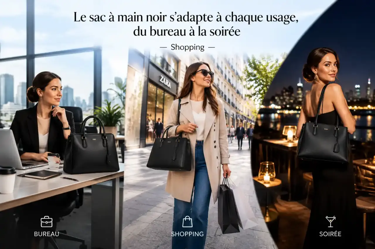 Le sac à main noir s’adapte à chaque usage, du bureau à la soirée
