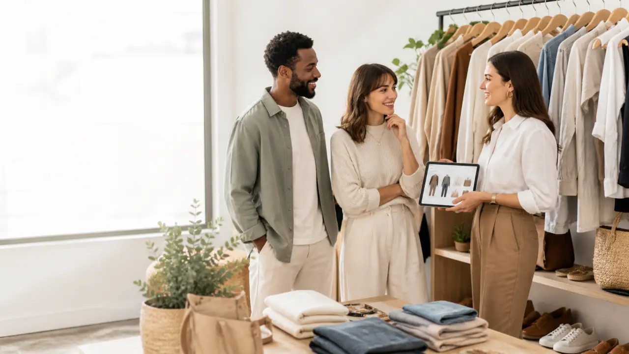 Styliste privé organisant des vêtements dans un intérieur lumineux et élégant