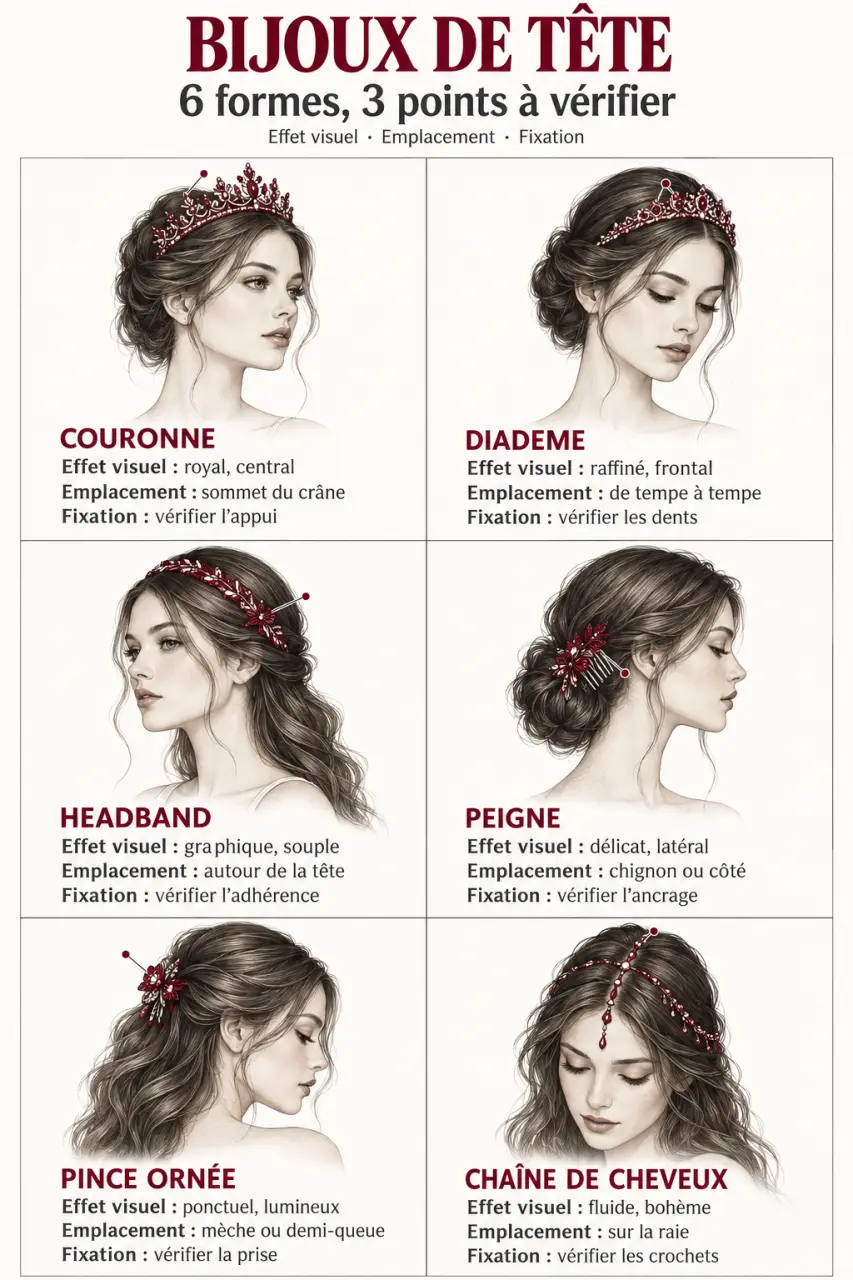 Infographie comparative des principaux types de bijou tête et de leurs systèmes de fixation