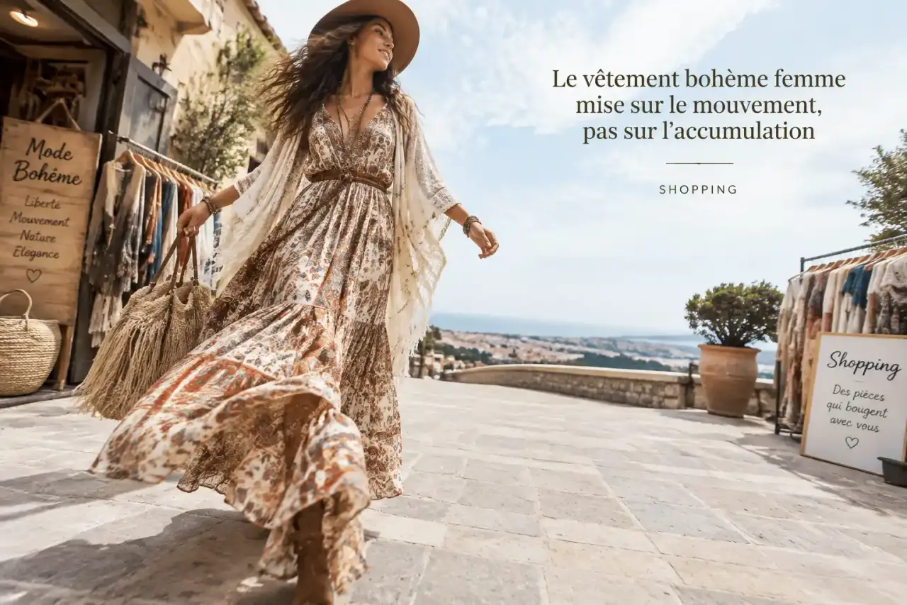 Le vêtement bohème femme mise sur le mouvement, pas sur l’accumulation