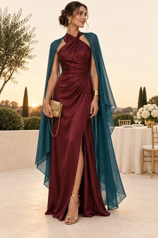 Accessoire pour un mariage pour une invitée : pochette et cape élégantes