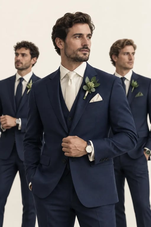 Accessoire pour un mariage pour le marié : boutonnière et pochette coordonnées