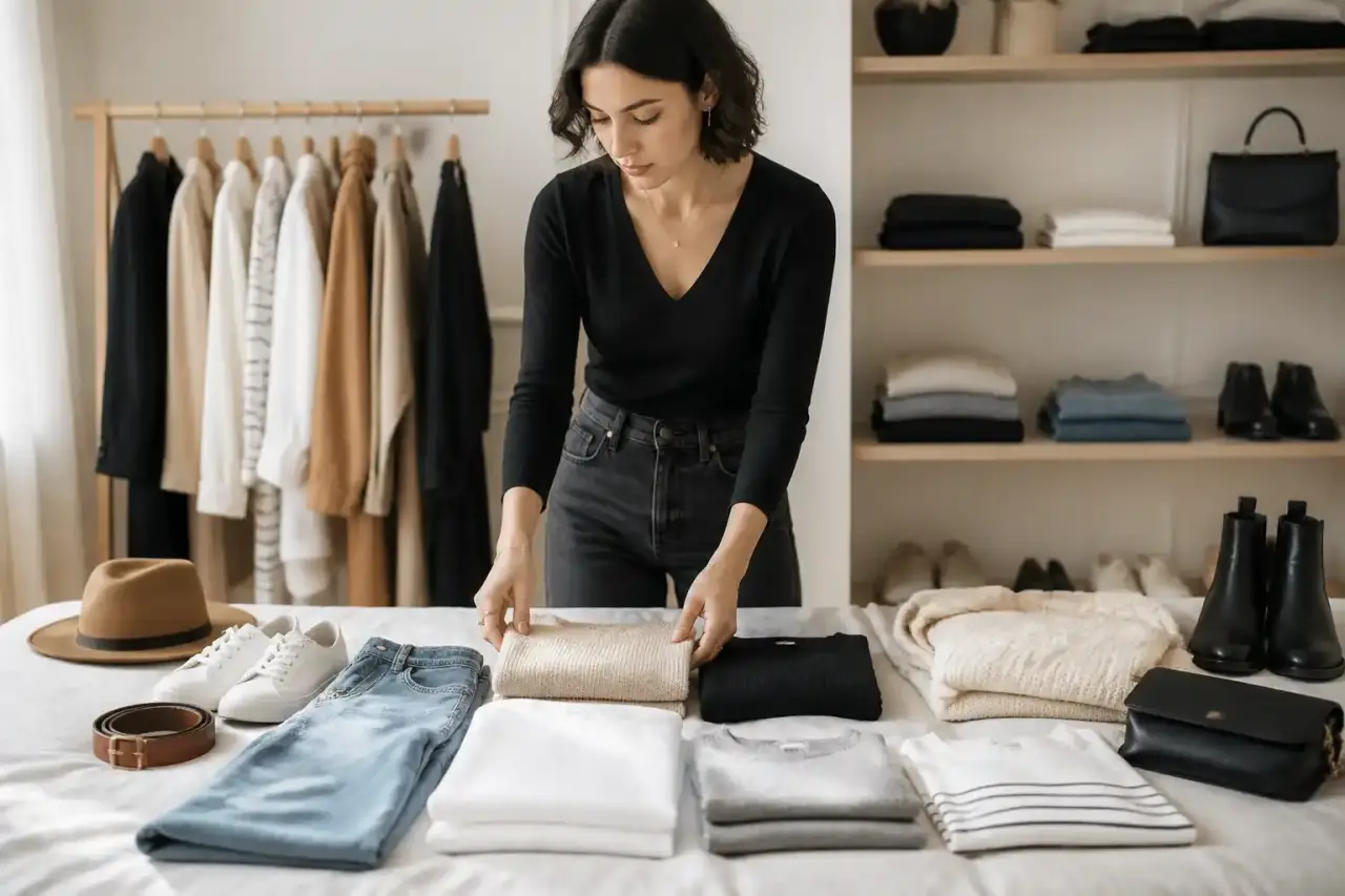 Portant élégant avec vêtements neutres pour composer une capsule wardrobe