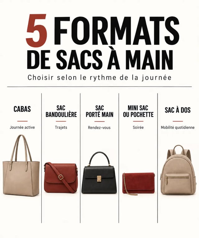 Infographie des formats de sacs à main pour choisir pendant le black friday sacs à main