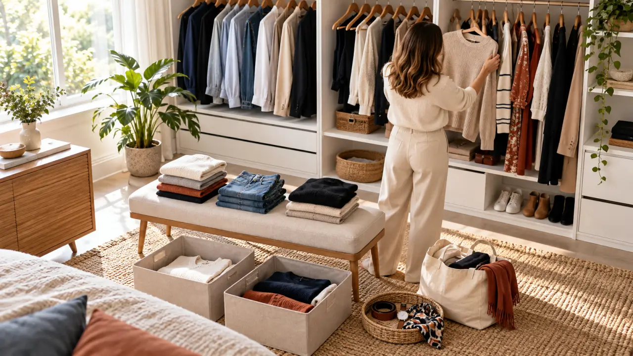 Garde-robe élégante et organisée avec des vêtements soigneusement sélectionnés