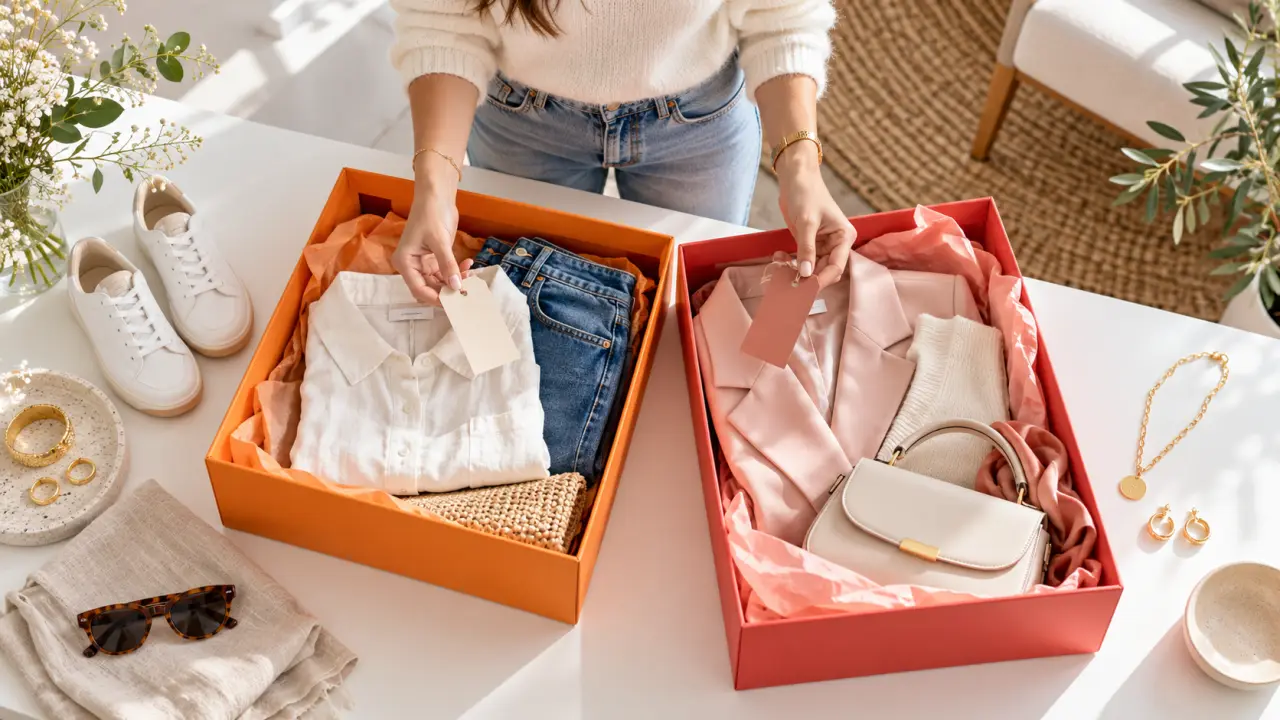 Sélection de vêtements et accessoires pour comparer les achats de mode en ligne