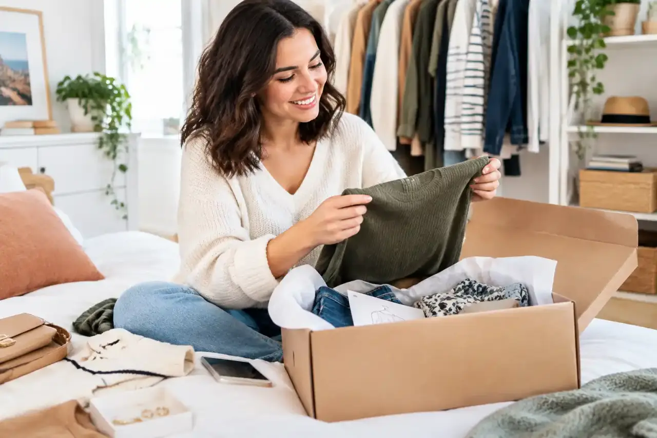 Sélection de vêtements et accessoires préparée pour une box mode
