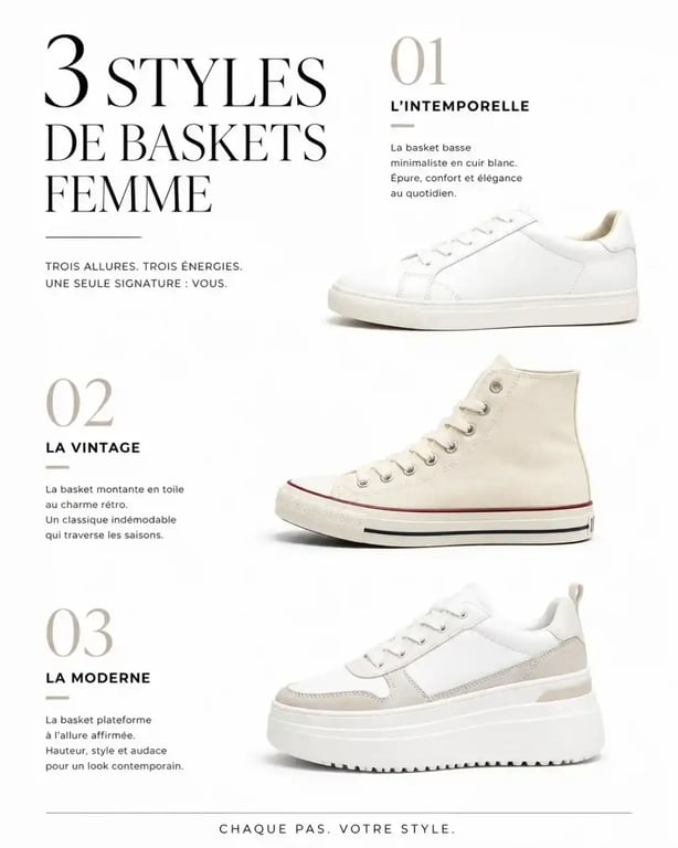 Sélection de baskets soldes femmes : modèles bas, montants et plateformes pour un look tendance